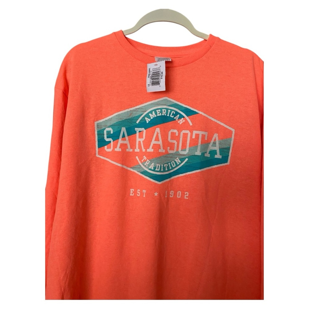 NEW Sarasota T-Shirt Coral Orange Long Sleeve Shirt, Size Large